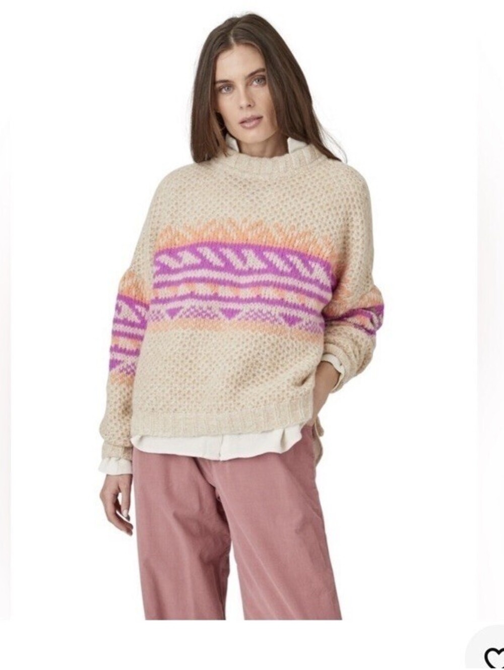 Xirena Sofia Alpaca Jacquard Knit Chunky Boxy Cropped Sweater Dahlia Fiesta XS